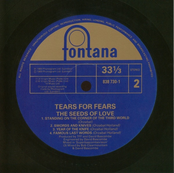 original label back, Tears For Fears - The Seeds Of Love +4